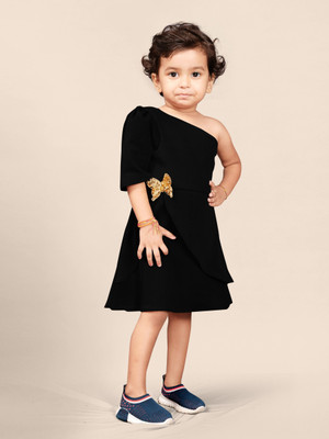 Mishri Fashion Fab Baby Girls Midi/Knee Length Casual Dress(Black, Fashion Sleeve)