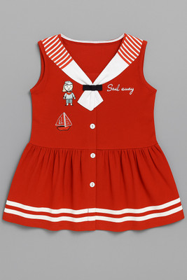 CUTOPIES Indi Baby Girls Above Knee Casual Dress(Red, Fashion Sleeve)