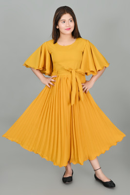 A M ENTERPRISE Girls Maxi/Full Length Party Dress(Yellow, Fashion Sleeve)
