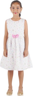 Jammer Girls Below Knee Casual Dress(White, Sleeveless)