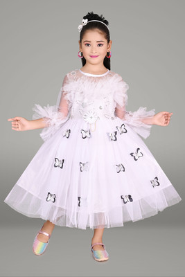 aruna creation Girls Maxi/Full Length Festive/Wedding Dress(White, 3/4 Sleeve)