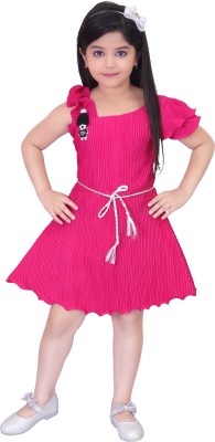 embark Girls Midi/Knee Length Party Dress(Pink, Cap Sleeve)