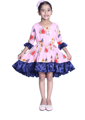 Wish Littles Girls Mini/Short Beach Wear Dress(Multicolor, 3/4 Sleeve)
