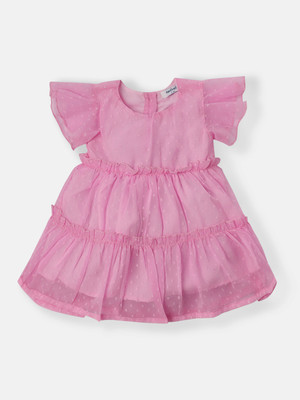 NautiNati Indi Baby Girls Midi/Knee Length Casual Dress(Pink, Short Sleeve)