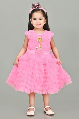 Rania Dresses Baby Girls Calf Length Party Dress(Pink, Short Sleeve)