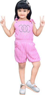 JIYAN FASHION WORLD Girls Above Knee Casual Dress(Pink, Sleeveless)