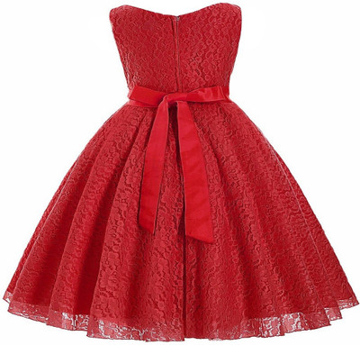 Reem Jheem Girls Midi/Knee Length Festive/Wedding Dress(Red, Sleeveless)