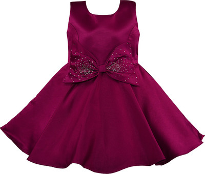 Wishkaro Girls Midi/Knee Length Party Dress(Purple, Sleeveless)