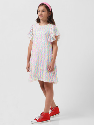VERO MODA Girls Above Knee Casual Dress(Multicolor, Short Sleeve)
