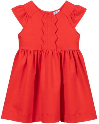 Vardhaman Girls Midi/Knee Length Casual Dress(Red, Fashion Sleeve)