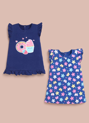 LIL KNOTS Girls Midi/Knee Length Casual Dress(Multicolor, Fashion Sleeve)