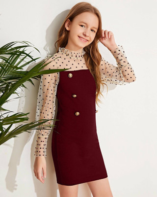 AMARFASHIO Girls Midi/Knee Length Party Dress(Maroon, Full Sleeve)