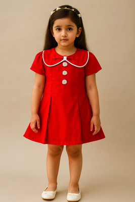 SARDAR DRESSES Girls Midi/Knee Length Party Dress(Red, Short Sleeve)