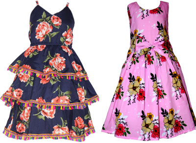 Hunoor Baby Girls Below Knee Casual Dress(Dark Blue, Sleeveless)