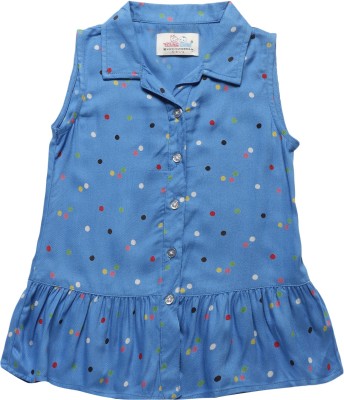 YOUNG BIRDS Indi Baby Girls Midi/Knee Length Casual Dress(Blue, Sleeveless)