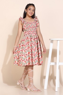 Fashion Dream Girls Midi/Knee Length Casual Dress(Pink, Short Sleeve)