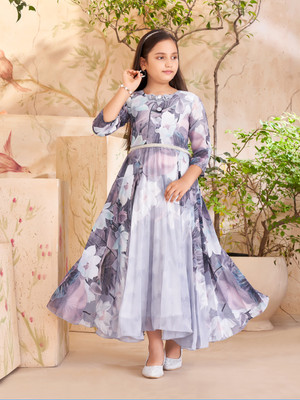 Billion Indi Girls Maxi/Full Length Casual Dress(Brown, 3/4 Sleeve)