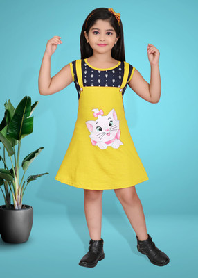 Cleopat Indi Girls Midi/Knee Length Casual Dress(Yellow, Sleeveless)