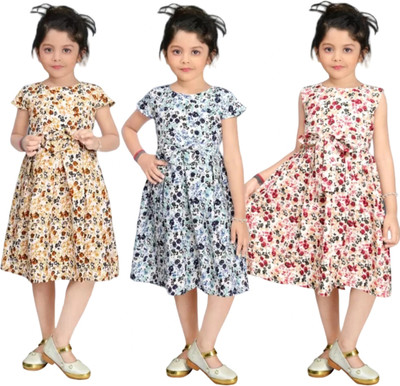 New Ladees Zone Girls Midi/Knee Length Casual Dress(Multicolor, Cap Sleeve)