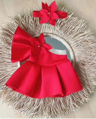 SK G AND J Baby Girls Above Knee Party Dress(Red, Sleeveless)
