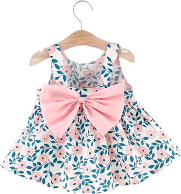AKD FASHION Girls Below Knee Casual Dress(Blue, Pink, Sleeveless)