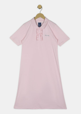Allen Solly Girls Midi/Knee Length Casual Dress(Pink, Half Sleeve)