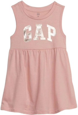 GAP Girls Below Knee Casual Dress(Pink, Sleeveless)