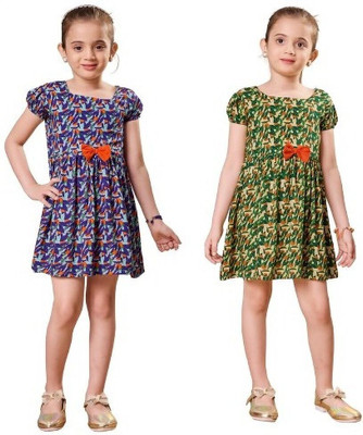 VAVA Creation Girls Midi/Knee Length Casual Dress(Blue, Green, Short Sleeve)