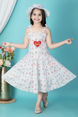 Fashionkraft Girls Below Knee Casual Dress(White, Sleeveless)