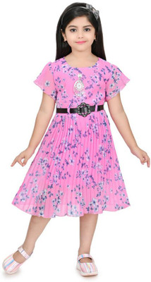 Sagun Dresses Indi Girls Below Knee Casual Dress(Purple, Short Sleeve)