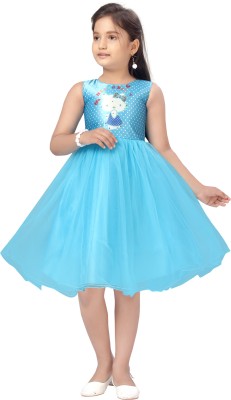 Billion Indi Baby Girls Below Knee Party Dress(Blue, Sleeveless)