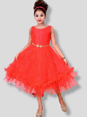 SVM FASHION Girls Calf Length Festive/Wedding Dress(Pink, Sleeveless)