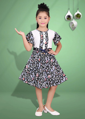 CHANDRIKA LIFESTYLE Girls Midi/Knee Length Casual Dress(Black, Short Sleeve)