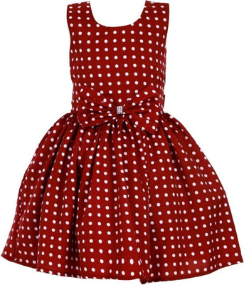 Rcube Indi Girls Midi/Knee Length Casual Dress(Maroon, Sleeveless)