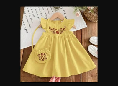 j s fashion Indi Baby Girls Mini/Short Casual Dress(Yellow, Short Sleeve)