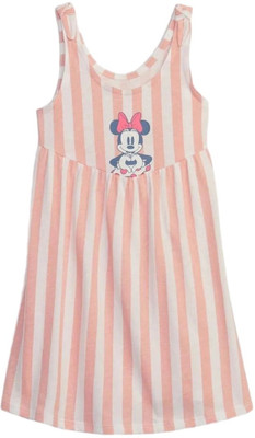 GAP Girls Below Knee Casual Dress(White, Pink, Sleeveless)