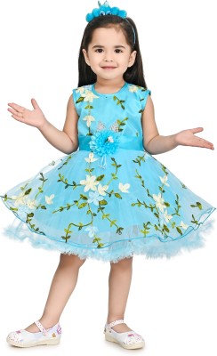 IKONIC FASHION Baby Girls Above Knee Party Dress(Light Blue, Sleeveless)