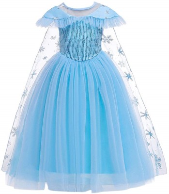 Kindlejoy Girls Maxi/Full Length Party Dress(Blue, Short Sleeve)