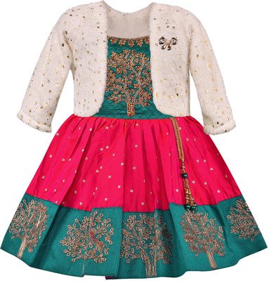 Wishkaro Girls Midi/Knee Length Party Dress(Multicolor, Full Sleeve)