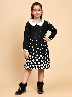 Lazy Shark Girls Midi/Knee Length Casual Dress(Black, Full Sleeve)