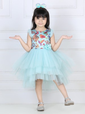 Toy Balloon Kids Girls Midi/Knee Length Party Dress(Blue, Cap Sleeve)