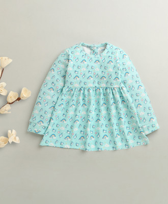 BUMZEE Baby Girls Above Knee Casual Dress(Light Blue, Full Sleeve)