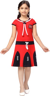Billion Girls Midi/Knee Length Casual Dress(Red, Cap Sleeve)