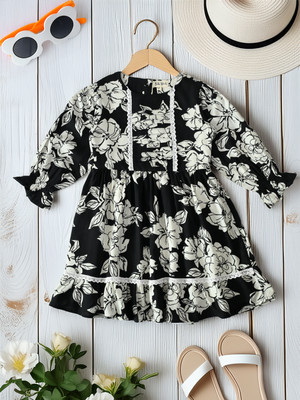 Bella Moda Girls Midi/Knee Length Casual Dress(Black, White, 3/4 Sleeve)