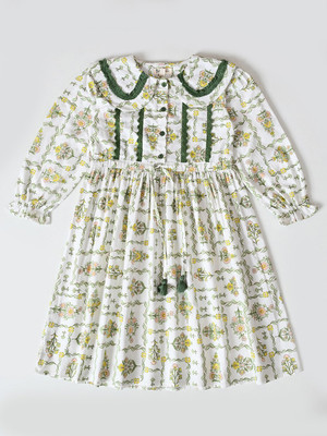 Bella Moda Girls Midi/Knee Length Casual Dress(Green, Full Sleeve)