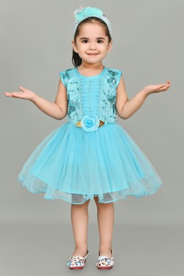 AWA KIDS FASHION Girls Midi/Knee Length Party Dress(Blue, Sleeveless)