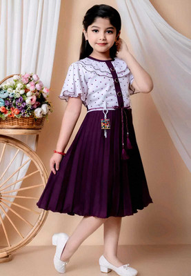 j.n.s rozina Indi Girls Below Knee Festive/Wedding Dress(Purple, Fashion Sleeve)
