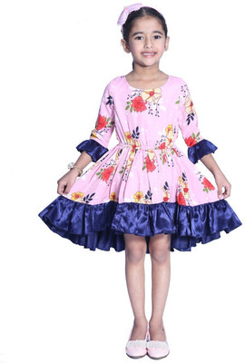 Wish Littles Girls Midi/Knee Length Party Dress(Pink, 3/4 Sleeve)