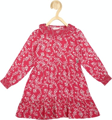 PETER ENGLAND Girls Midi/Knee Length Casual Dress(Pink, Full Sleeve)