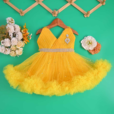 TINADRESS Baby Girls Midi/Knee Length Casual Dress(Yellow, Sleeveless)